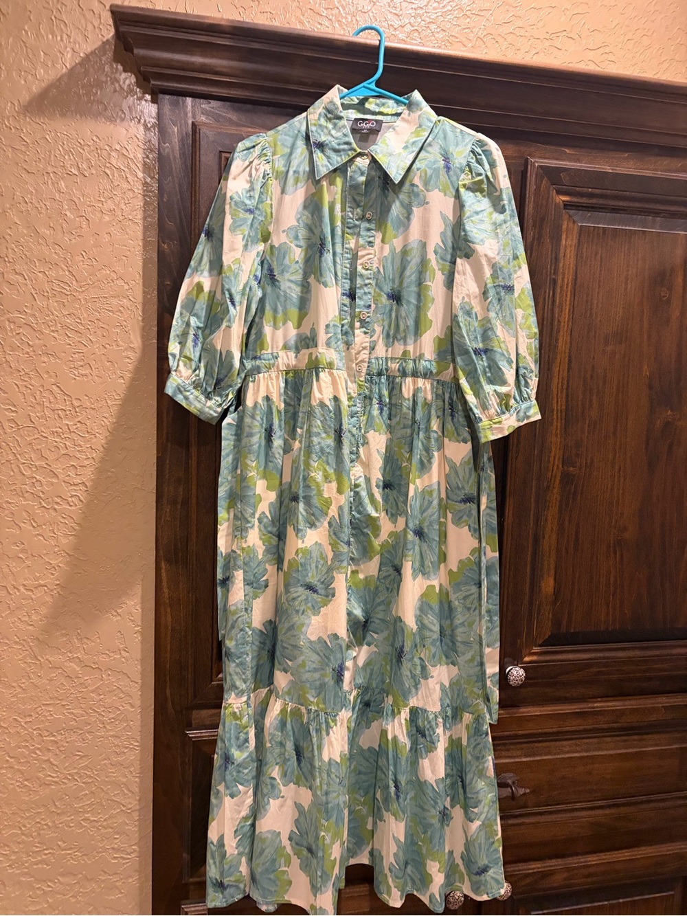 GIGI PIP Cream Midi Dress with Green Floral Print